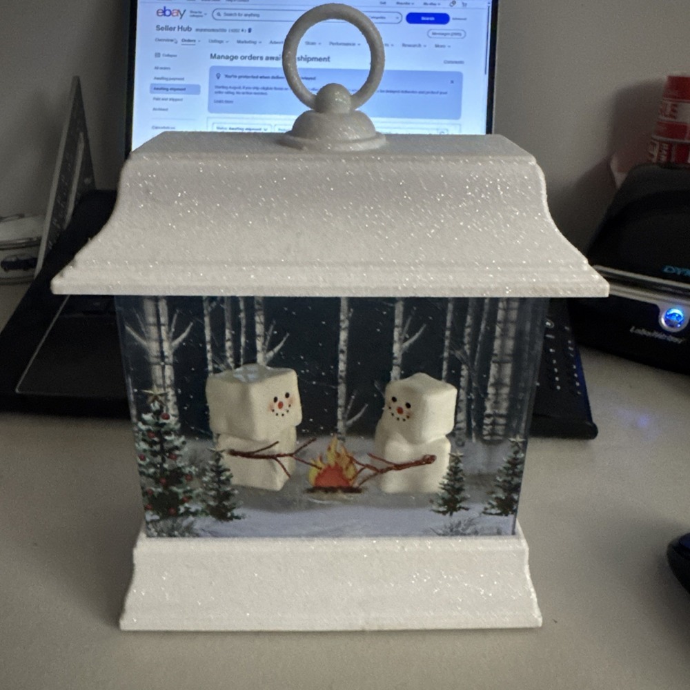 Confetti Lites Lighted Swirl Marshmallow Snowman Campfire Lantern #Shelf
